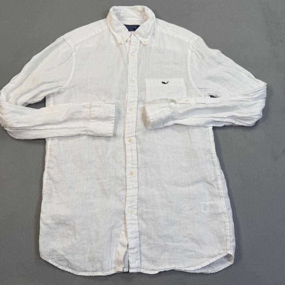 Vineyard Vines Shirt Mens XS White Linen Long Sleeve Button Down Whale Logo